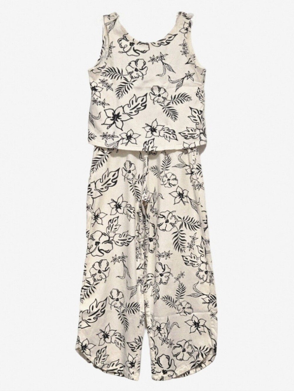 🔥💲⬇️🌺 Zara Cream & Black Floral Sleeveless Wide Leg 2 PC Set, Size 10* ~ EUC
